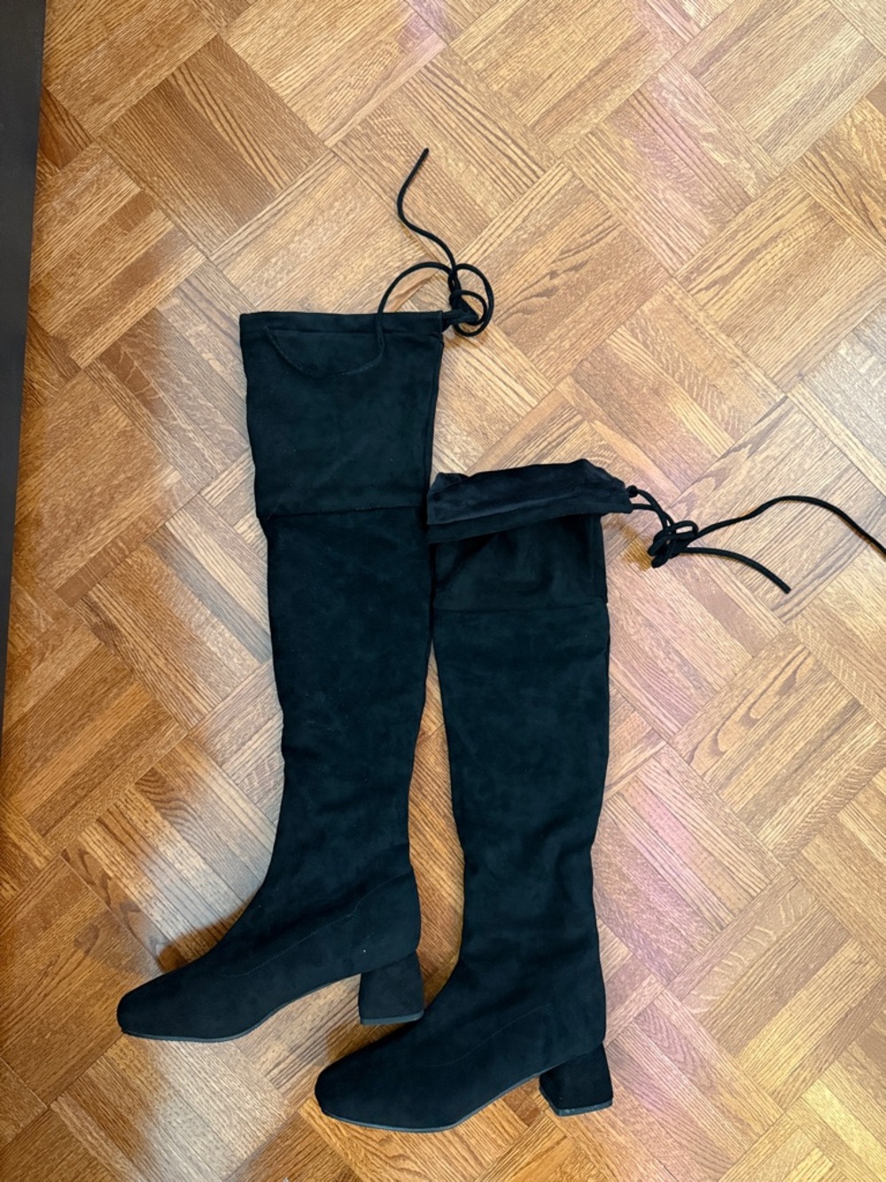 Black Over-the-Knee Block Heel Boots